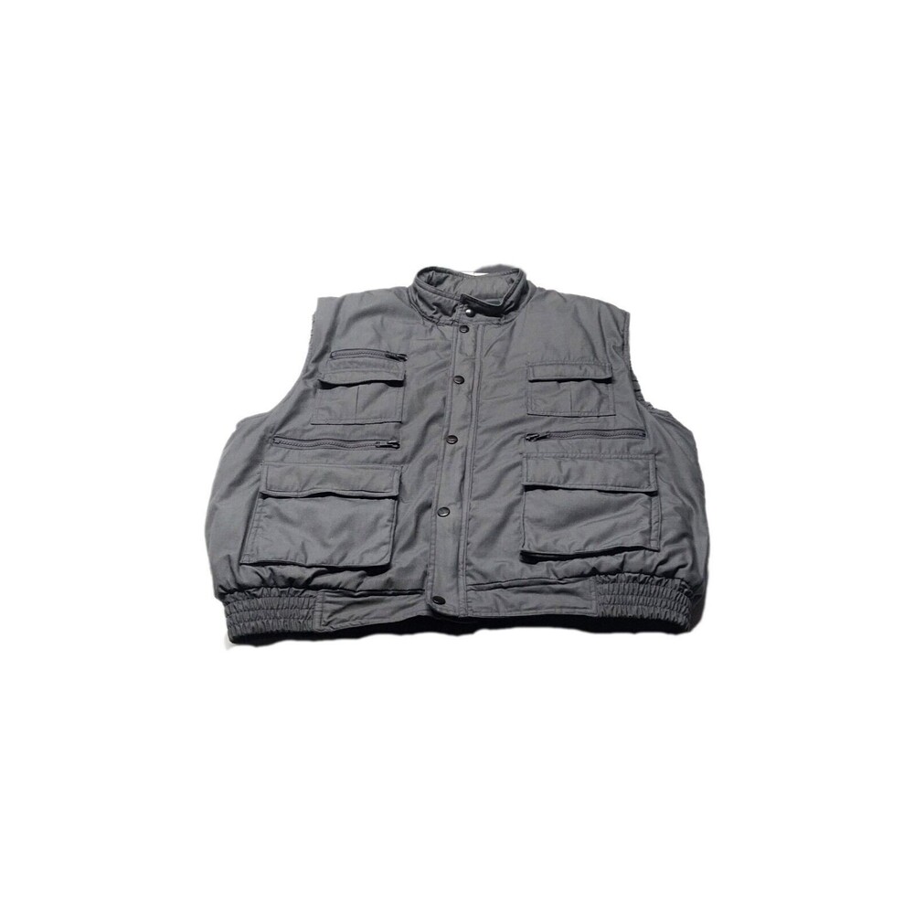 Vtg Mens Large Gray Vest Hooded Pockets Insulated Timber Trail Outdoor Fish Camp
